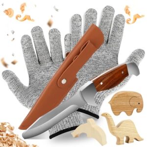Sicherheit und Lernspielzeug in einem: Zikenis Schnitzmesser Kinder ab 6 Jahre mit Messerscheide und Schnittfeste Handschuhe für kindgerechte Entwicklung von kreativen Fähigkeiten.