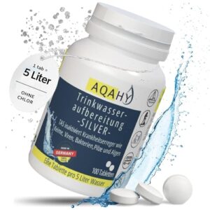 AQAHY Trinkwasseraufbereitung Silver: 100 Tabletten ohne Chlor, Inaktivierung von Keimen, Viren und Bakterien, Silberionen für sicheres Trinkwasser bei Camping, Wohnmobil und Outdoor-Aktivitäten