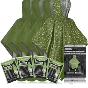 Wasserdichter Notfall-Poncho mit Thermo-Mylar-Folienbeschichtung, 4 Stück, wendbar mit Kapuze, Outdoor-Kit für kalte Temperaturen und Regen