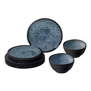 Campinggeschirr Set für 4 Personen aus hochwertigem Stone Touch Melamin, rutschfest und langlebig