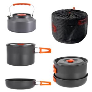Camping Kochgeschirr Set, Outdoor Geschirr Set, Camping Topf, Kochtopf Tragbar Aluminium, mit Aufbewahrungsbeutel, für Outdoor Camping Wandern Picknick