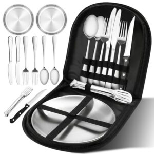 Camping Geschirr Set für 2 Personen, hochwertiges Edelstahl-Besteck, 10 Stück, ideal für Outdoor-Aktivitäten wie Camping, Grillen und Wandern