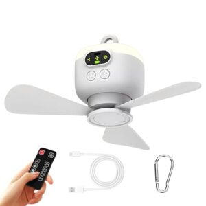Campingventilator mit Licht, 4-Gang-LED-Camping-Lichtventilator, USB wiederaufladbar, leise Fernbedienung, für Außen, Balkon, Garten, Indoor, Outdoor, Boot, Terrasse, Hinterhof, Festival