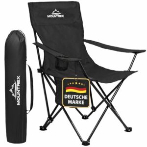 MOUNTREX Campingstuhl Faltbar (bis 120kg) - Klappstuhl mit Verstellbare Armlehne - Anglerstuhl, Strandstuhl - Klappbar, Kompakt & Leicht - Camping Stuhl Inkl. Getränkehalter und Tasche