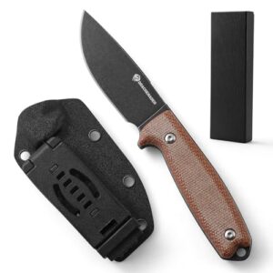 DRACHENADER Gürtelmesser 14C28N EDC Messer outdoor Jagdmesser 8,2 cm Klinge, 42a konform, legales feststehendes Messer zum führen in Deutschland, Micarta Griff, inkl. kydex Scheide