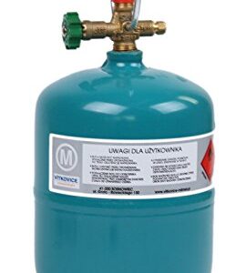 Leere, befüllbare Propan- oder Butangasflasche mit 1 kg Inhalt und Anschlußstutzen von 3/8" links