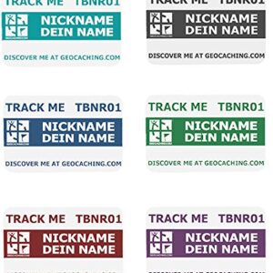 Personalisierbares Geocaching-Namensschild mit Trackbar und Trackingnummer für Events oder Tage