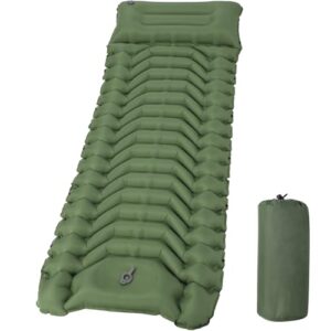 Isomatte Camping, Ultraleicht Camping Luftmatratze mit Fußpumpe & Kissen, Aufblasbare Matratze Kompakte und Leichte, Campingmatte für Wandern Strand Outdoor, Grün
