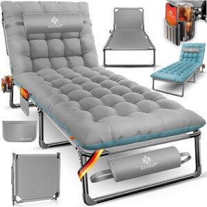 KESSER Campingbett Feldbett, klappbares Oxford-Gewebe und stabiles Stahlgerüst, Belastbarkeit bis 250 kg, Tragetasche, Nackenkissen, Seitentasche und Getränkehalter für Camping