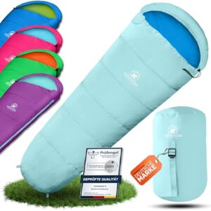 Nordbär Kinderschlafsack für Jungs & Mädchen bis 145 cm Körpergröße, Innenfutter aus 100% Baumwolle, Mumienschlafsack leicht & warm