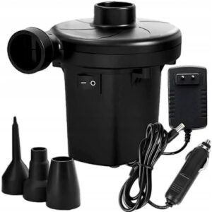 KRUMAD Elektrische Luftpumpe 12V/230V 50W - Doppelfunktionspumpe mit Aufblas- & Entlüftungsfunktion für Luftmatratze, Pool, Schlauchboote, Luftbett und Spielzeug