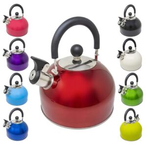 Leichtgewichtiger Wasserkocher mit Pfeife aus rostfreiem Edelstahl für Camping und Angeln, 2,5 l rot