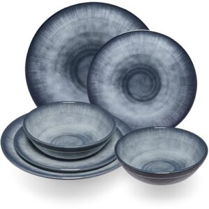 Melamin Geschirr Set Jesolo Grau für 2 Personen - 6 Teile - Steingutoptik Spülmaschinengeeignet Essgeschirr Campingzubehör