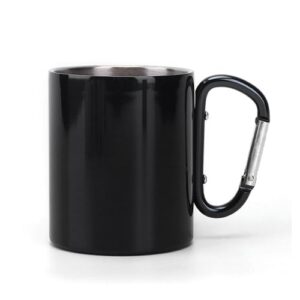 Edelstahl Karabinerbecher, Doppelwandiger Campingbecher mit Karabinergriff für Outdoor-Touren und Reisen, 300ml Fassungsvermögen