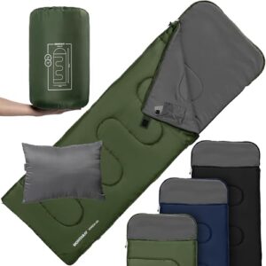 Montaray Deckenschlafsack mit Kapuze, inkl. Kissen - ideal für Winter und Sommer - hochwertiger Schlafsack mit 280GSM - perfekt für Outdoor-Abenteuer