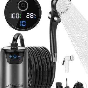 Tragbare Campingdusche Akku, Upgraded Outdoor-Dusche mit Pumpe und Temperaturanzeige, 10-Gang-Schaltung, 6000-mAh-Akku für 3 Stunden Laufzeit, Mobile Duschen Set für Camping Wandern Garten
