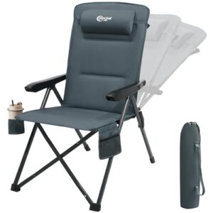 Portal Campingstuhl Faltbar Rückenverstellbar in 3 Positionen Klappstuhl 160 KG Belastbar Hohe Lehne Camping Anglerstuhl Gartenstuhl Liegestuhl Alu für Garten Balkon Picknick