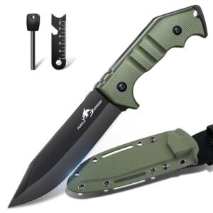 Purple Dragon Survival Messer mit fest stehender Klinge und grüner Kydex Scheide, Full Tang Outdoor-Messer aus D2-Stahl, G10-Griff für Bushcraft und Camping