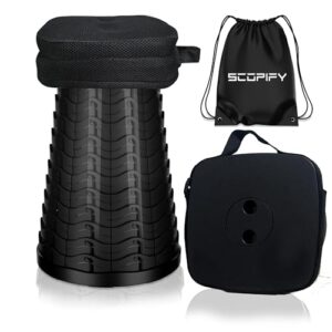 Tragbarer Teleskophocker mit Kissen und Tragetasche - klapphocker faltbar und höhenverstellbar von 6-45 cm, stabil bis 200 kg für Camping, Garten, Angeln und Reisen