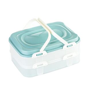 Doppelreihige Transportbox für Lebensmittel, Rechteckiger Design, Tragegriffe und Click-Verschlüsse, Stapelbar, Türkis-Transparent