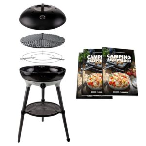 Tragbarer Grill mit automatischer Zündung und Rezeptbuch für Camping und Grillzubehör
