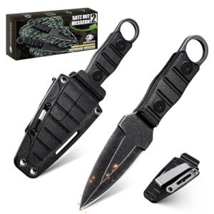 Univinlions Messer Outdoor, Klein Zweier-Pack Survival-Messer mit Full-Tang-Klinge aus Edelstahl, Bushcraft-Messer mit Kydex-Scheide, Geschenk für Männer