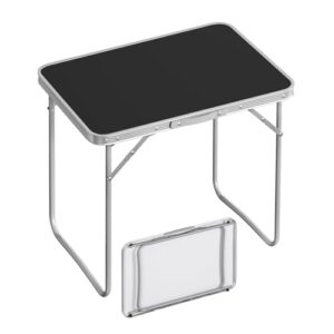 Campingtisch mit Aluminiumrahmen, Gartentisch aus MDF, Reisetisch klappbar für Picknick Strand im Freien 70 x 60 x 50 cm Schwarz