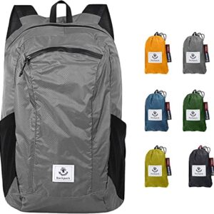 Faltbarer Rucksack Ultra Leicht, Unisex Tagesrucksack Outdoor, Wasserdichter Wanderrucksack für Camping, Wandern, Reisen, Sport, Klettern und Radfahren (Grau, 16L)