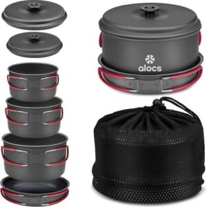 Leichte Aluminiumtöpfe und -pfannen mit Antihaftbeschichtung, kompaktes Camping-Kochset zum Wandern, Trekking und Kochen im Freien.