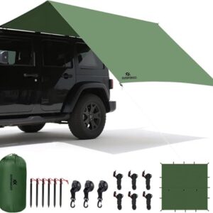 Multifunktionales Campingzelt mit 210T-Polyestergewebe, Wasserdichte Tarp für Regen und Sonne, komfortable Zeltplane mit vielen Konfigurationsmöglichkeiten