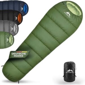 Ultraleichter Schlafsack für alle Jahreszeiten, ideal für Camping, Hiking und Festival, bietet Komfort bei Temperaturen von 10 bis -10°C.