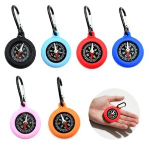 6 Kompassen für Kinder, Outdoor-Bushcraft-Kompass mit Karabinerhaken und Lebenskompass, Mini-Schlüsselanhänger für Camping und Aktivitäten im Freien, Geschenkidee