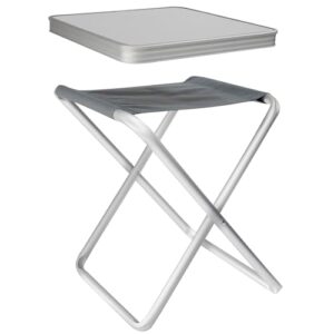Alu Hocker mit MDF Tischplatte, 40x40x47cm Aluminium Klapphocker für Camping und Outdoor, klappbarer Handhocker