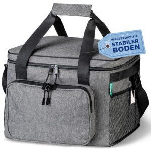 Faltbare Kühltasche groß 30L wasserdicht +12h Frische extra stark isolierte Kühltasche faltbar - Kühlbox, Cooler bag, Lunch bag, Isoliertasche, Thermotasche Picknicktasche in Grau