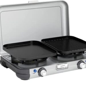 Campingaz Camping Kitchen 2 Grill & Go CV, ein vielseitiges Koch- und Grillgerät für unterwegs, mit drei Zubereitungsarten: Grillen, Plancha Grillen, Kochen. Komfortabel unterwegs kochen.