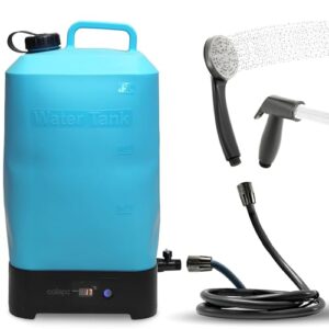Elektrische Campingdusche mit Akku & 15L Wassertank, tragbar bis 42°C Warmwasser, mobile Dusche für Outdoor-Aktivitäten und Garten