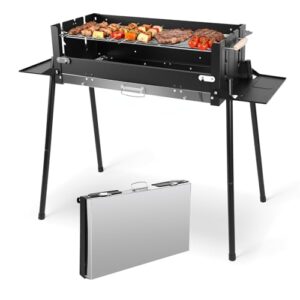 Tragbarer Camping Grill mit Gestell, Holzkohlegrill und Grillrost für BBQ und Picknick
