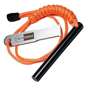 Klassischer Feuerstab mit Magnesium Ferrocerium Stab und Kohlenstoffstahl-Schlaggerät, 550 Paracord für Survival, Camping, Wandern, Bushcraft