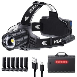 Glarylight Stirnlampe LED Wiederaufladbar, Superhell 120000 Lumen Bequeme Kopflampe mit 5 Modi & IPX7 Wasserdicht & 9000mAh AKKU & Zoombar, 120° Einstellbar für Camping, Angeln, Outdoor