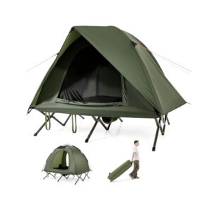Campingzelt mit Feldbett für 2 Personen, Campingliege mit Metallrahmen und Sonnendach, Regenschutz, grün, 194x145x150cm