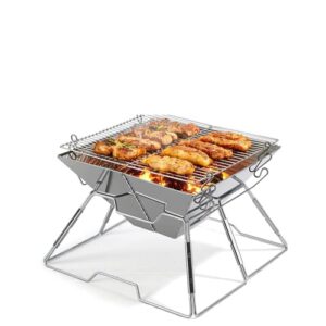 Klappbarer Edelstahl Holzkohlegrill mit Tragtasche für Camping, Picknick, Balkon und Garten