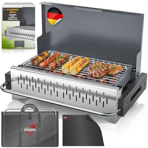 KESSER Klappgrill tragbarer Camping Grill | Holzkohlegrill aus pulverbeschichtetem Stahl inklusive Grillrost, Grillmatte & Tragetasche | Faltbar BBQ ideal für Camping, Picknick & Angeln