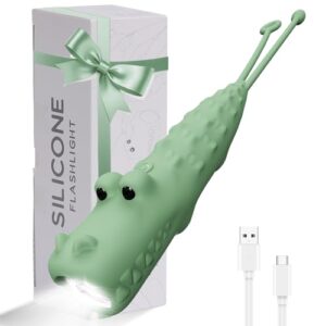 Wiederaufladbare Taschenlampe mit kreativem Krokodil-Design, blitzartige Lichter und Schlüsselanhänger für campingfreudige Abenteurer oder Geburtstagsgeschenke