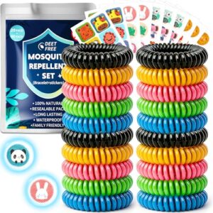 Mückenschutz Armband Set, 20 Anti-Mücken Armbande und 60 Moskito Pflaster für Kinder und Erwachsene zum Camping, Reisen und Urlaub