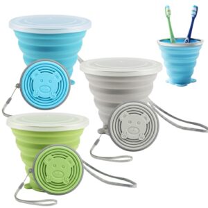 Drei faltbare Becher in Grau, Blau und Grün für Büro, Outdoor, Reisen, Wandern und Picknicks