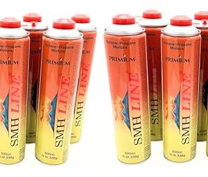 Universal Gaskartusche für Camping und Outdoor-Aktivitäten, 12x 600ml, mit Propan-Butan-Gemisch, lange Brenndauer, rauch- und geruchsfrei, Sicherheitsnormen EN417