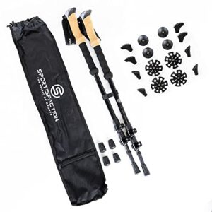 Leichte Trekking Stöcke mit Carbon-Konstruktion, stufenlose Teleskop-Verstellung und Korkgriff für Komfort bei Wanderungen und Trekking-Touren.