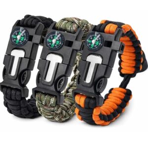 Überlebensparacord Armbänder 5-in-1 Paracord mit outdoor Feuerstein survival, mini Kompass, Pfeife, Schirmseil & Mini-Säge - Outdoor Gadgets für Wandern, Camping und Jagd