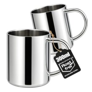 Zwei Edelstahl-Tassen mit isolierender Doppelwand aus hochwertigem, rostfreiem Material für Getränke im Alltag, Camping oder Outdoor, BPA-frei und bruchsicher