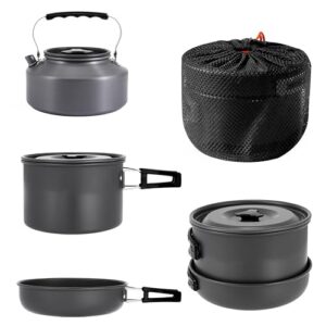 Umfassendes Camping Kochgeschirr Set mit Aluminiumlegierung und tragbarem Nylon-Mesh-Taschenbeutel für Outdoor-Camping-Wandern-Picknick
